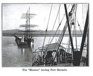 Rencontre du Moonta avec la marine à voile en 1932 Photo du Moonta à Port Germein, croisant un trois-mâts australien en 1932