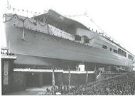 Photo du lancement du porte-avions Graf Zeppelin en décembre 1938
