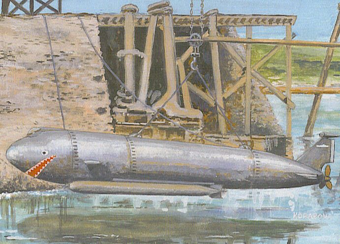 Dessin du sous-marin de poche révolutionnaire de la Kriegsmarine, mû par une turbine Walther