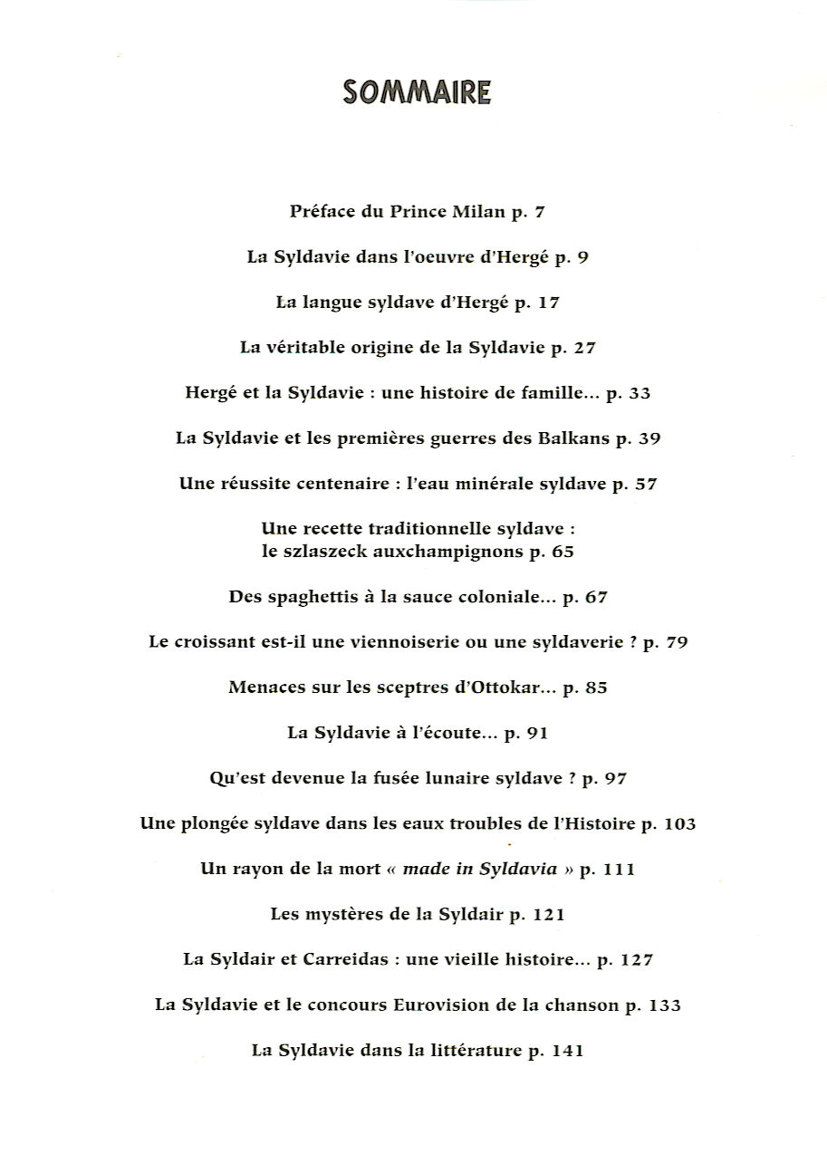 Le sommaire des Carnets de Syldavie